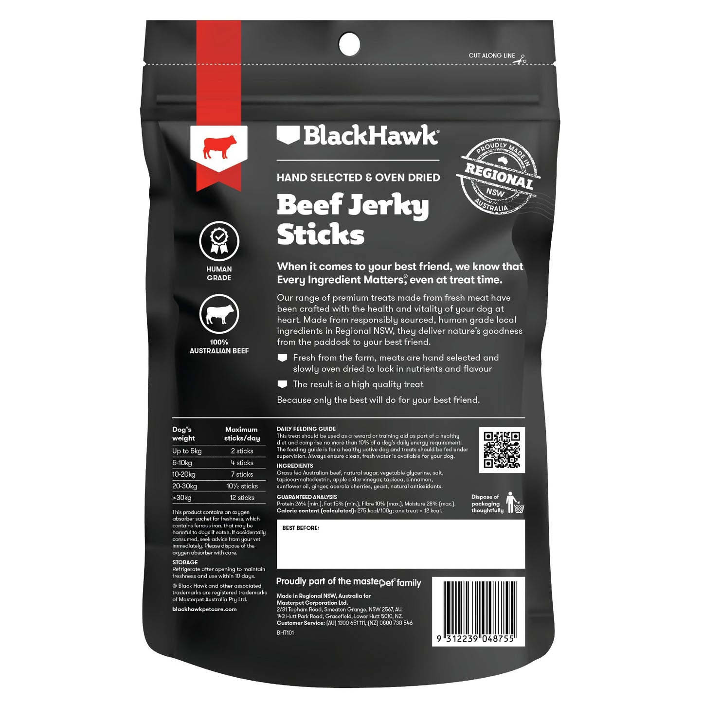 Black Hawk Dog Treats Beef Jerky Sticks 100g