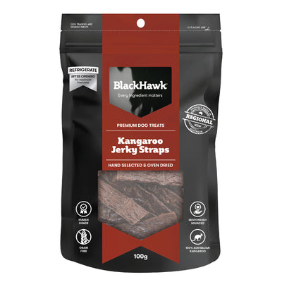 Black Hawk Dog Treats Kangaroo Jerky Straps 100g
