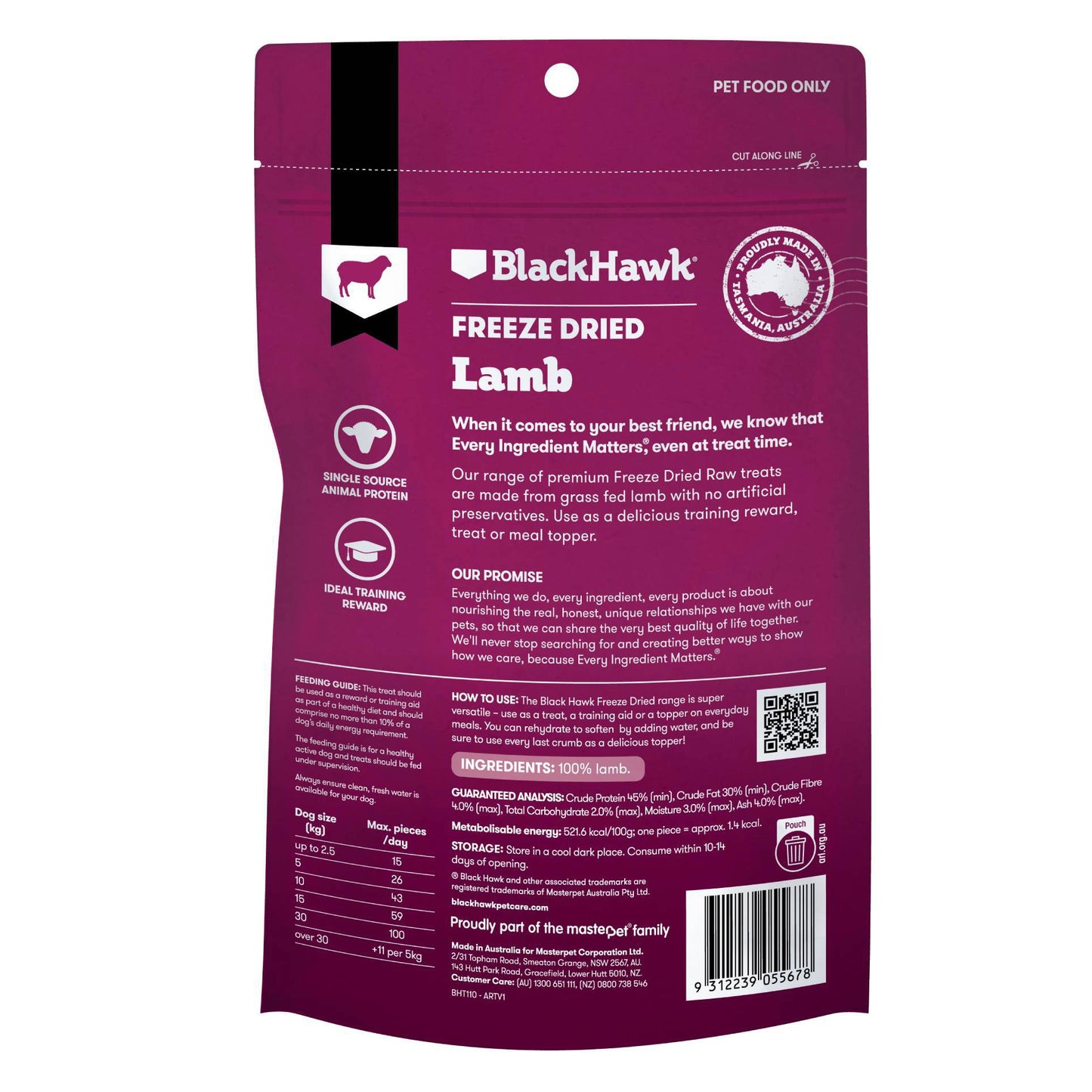 Black Hawk Dog Treats Freeze Dried Lamb 50g
