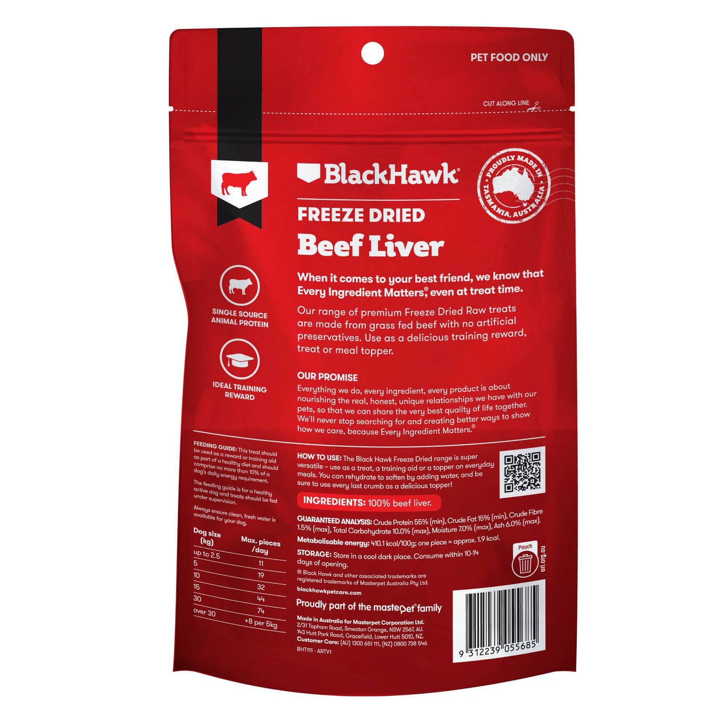 Black Hawk Dog Treats Freeze Dried Beef Liver 50g