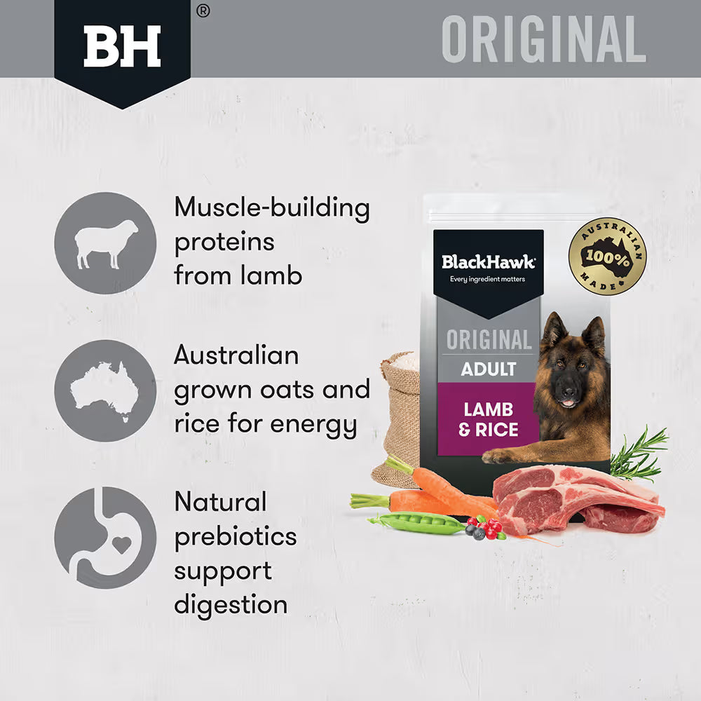[Tiny Damage on Package] Black Hawk Adult Dog Dry Food Lamb And Rice 10kg