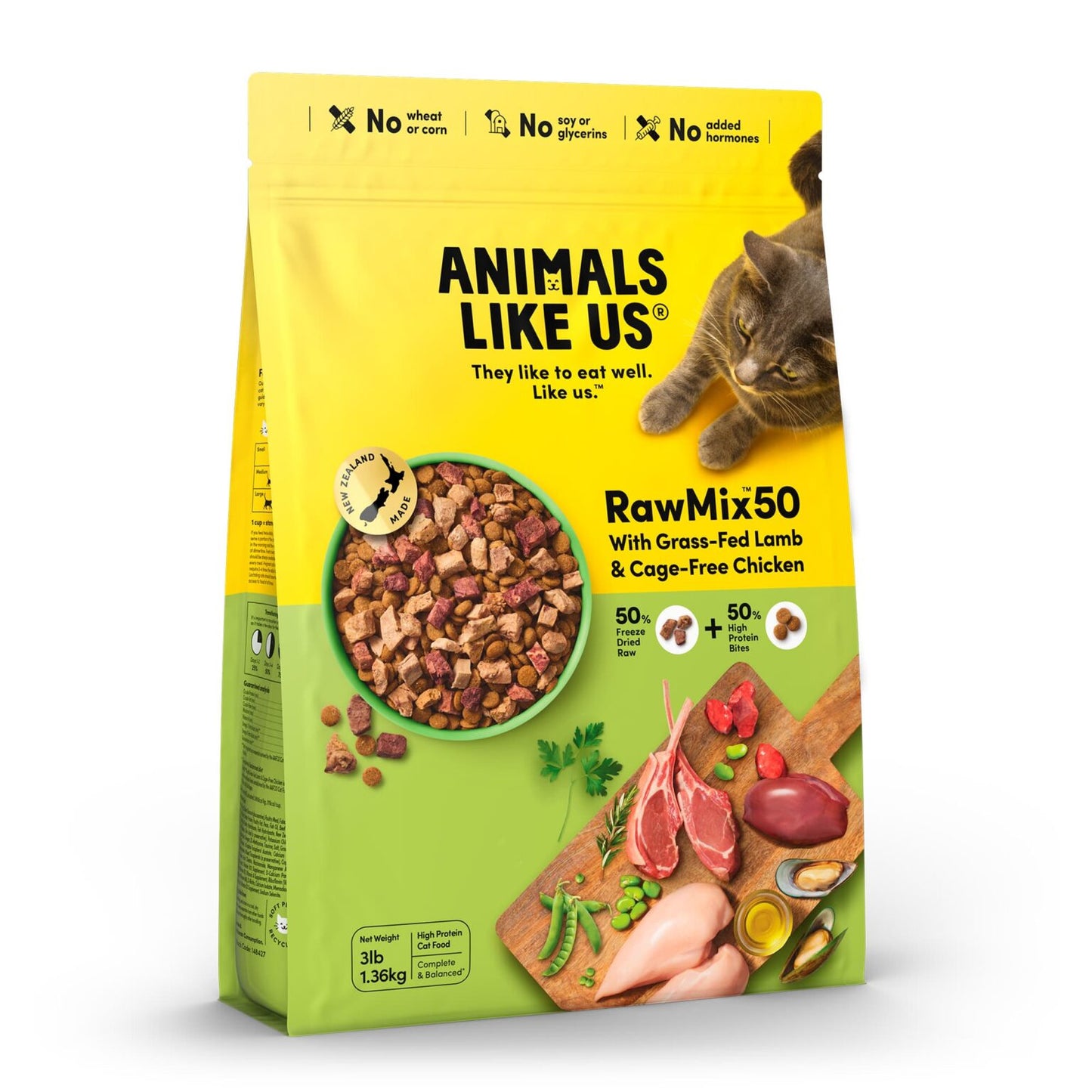 Animals Like Us - RawMix50™ with New Zealand Grass-Fed Lamb & Cage-Free Chicken Cat Food 1.36Kg