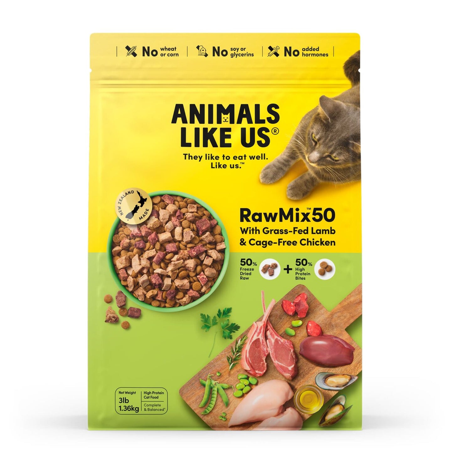 Animals Like Us - RawMix50™ with New Zealand Grass-Fed Lamb & Cage-Free Chicken Cat Food 1.36Kg