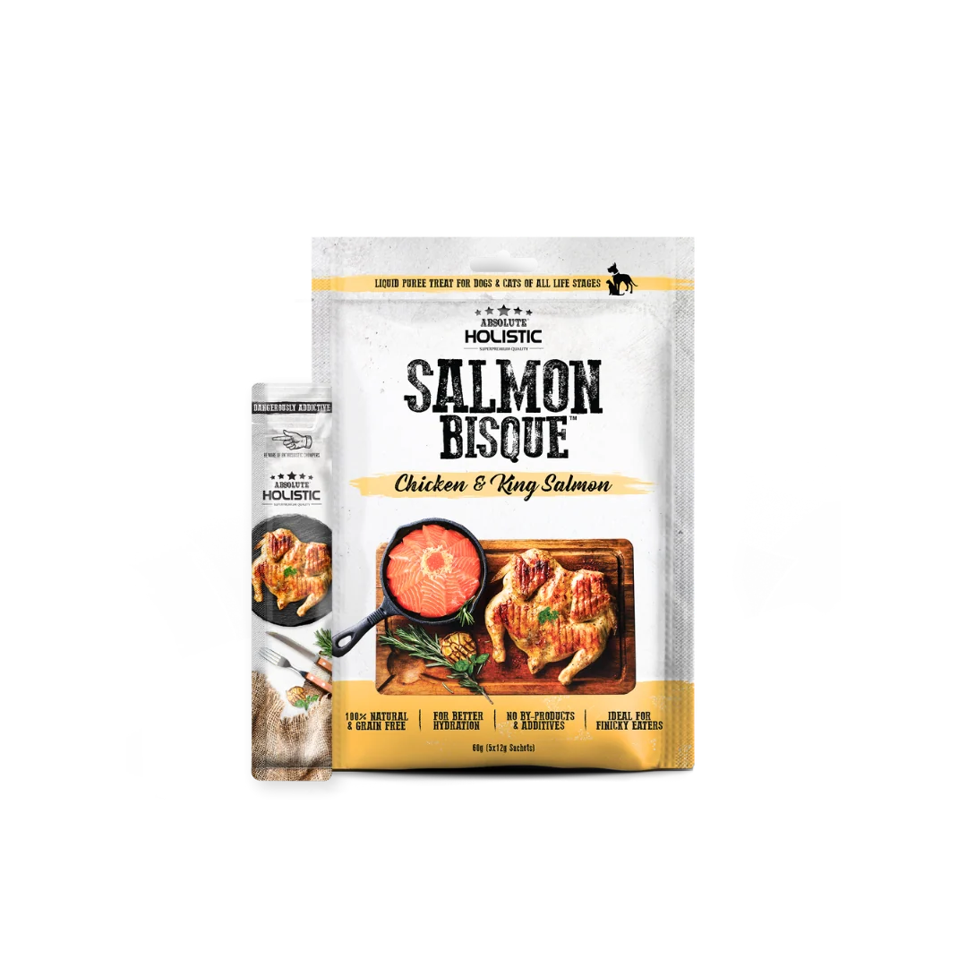 Absolute Holistic Liquid Bisque Treats For Cats & Dogs | Chicken & King Salmon 12g x 5