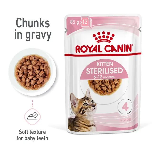 ROYAL CANIN Sterilised Kitten Gravy Wet Cat Food 85g x 12