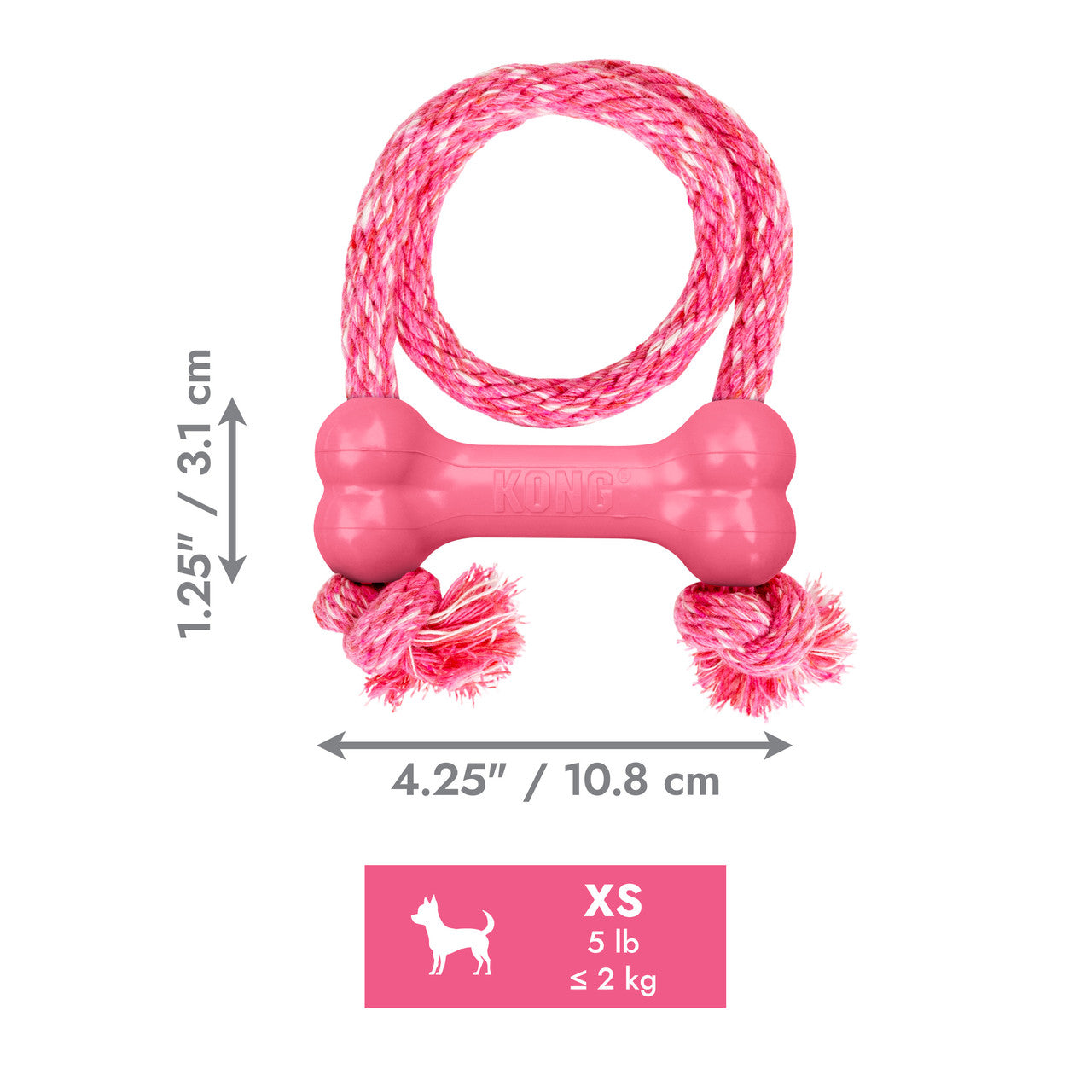 KONG Dog Toy Puppy Goodie Bone With Rope XSmall Assorted Color