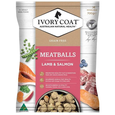 Ivory Coat Raw Dog Food Grain Free Meat Balls Lamb & Salmon 700g