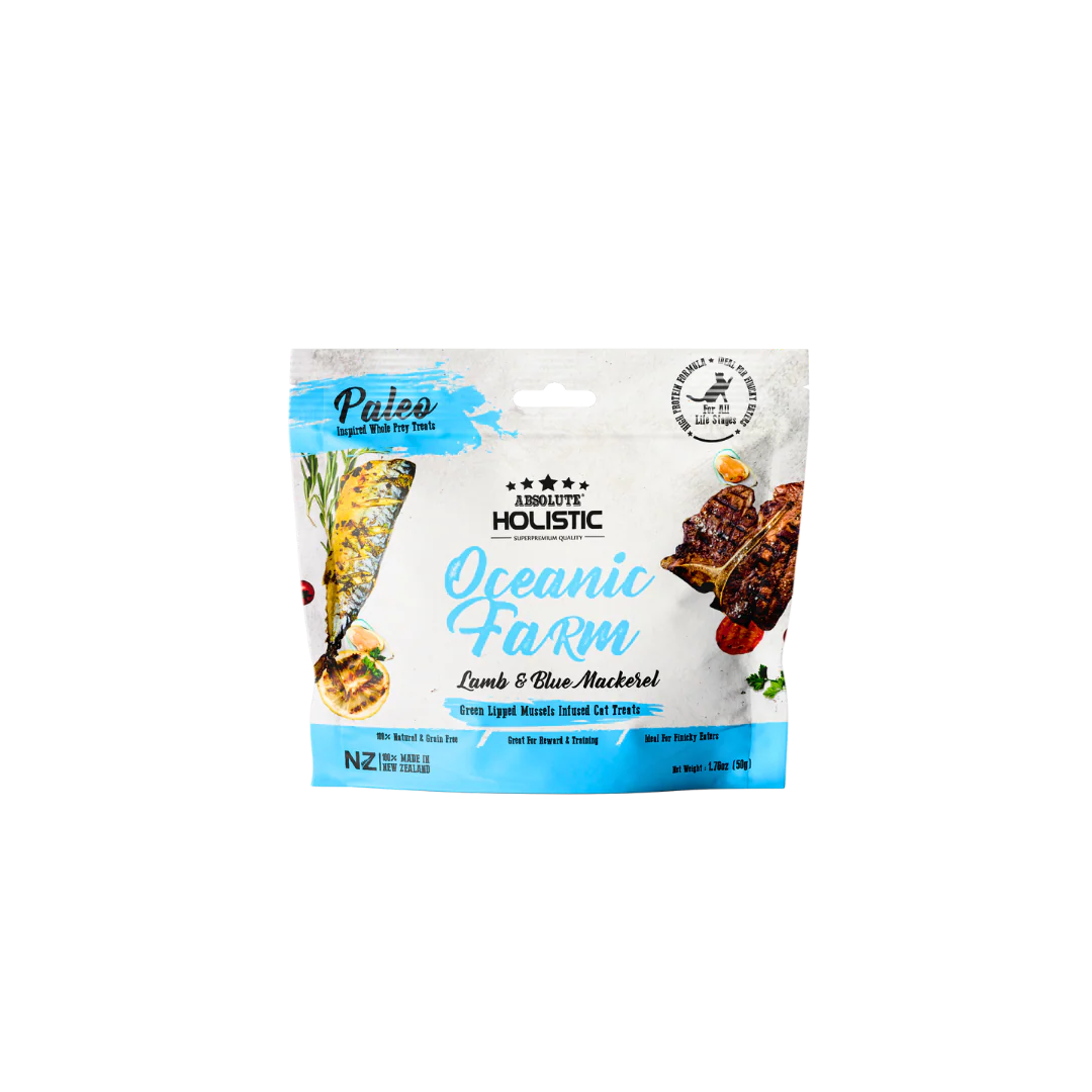 Absolute Holistic Air Dried Cat Treats | Lamb & Blue Mackerel 50g