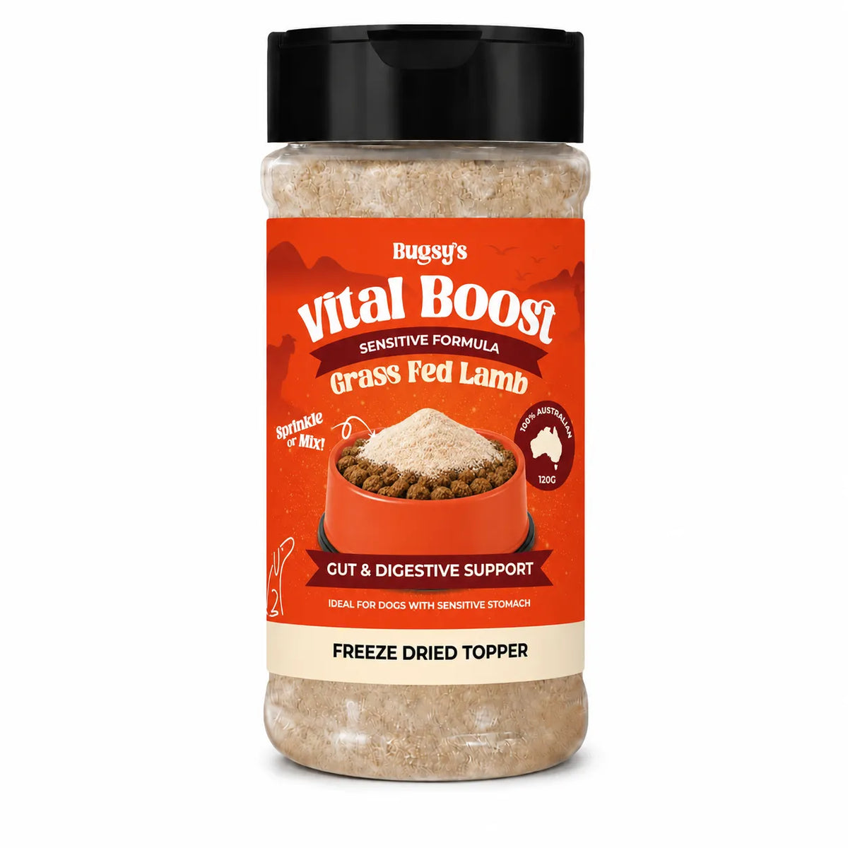 Bugsy's Vital Boost Sensitive Dog Topper – Grass Fed Lamb 120g