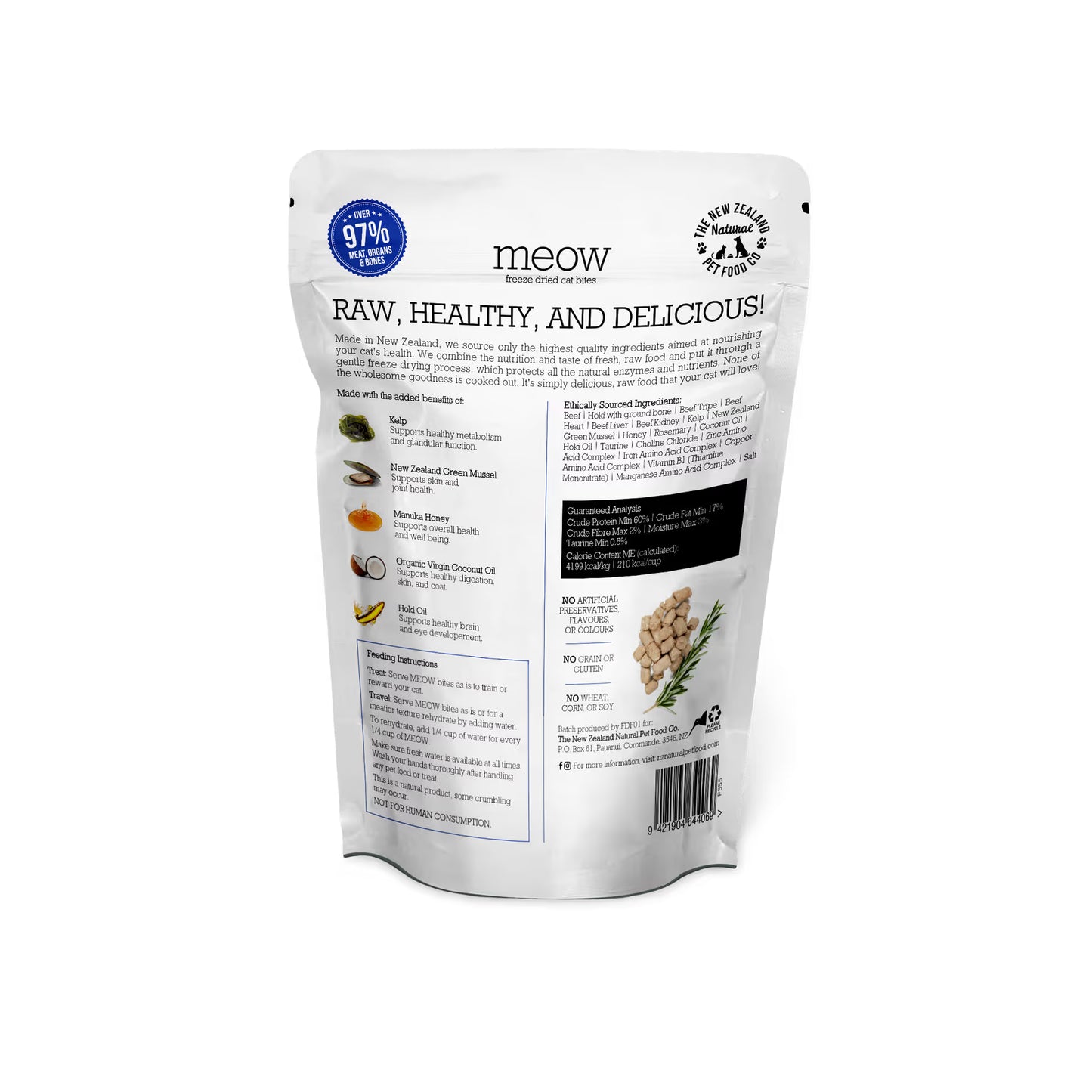 The New Zealand Natural Meow Freeze Dried Cat Food Beef and Hoki