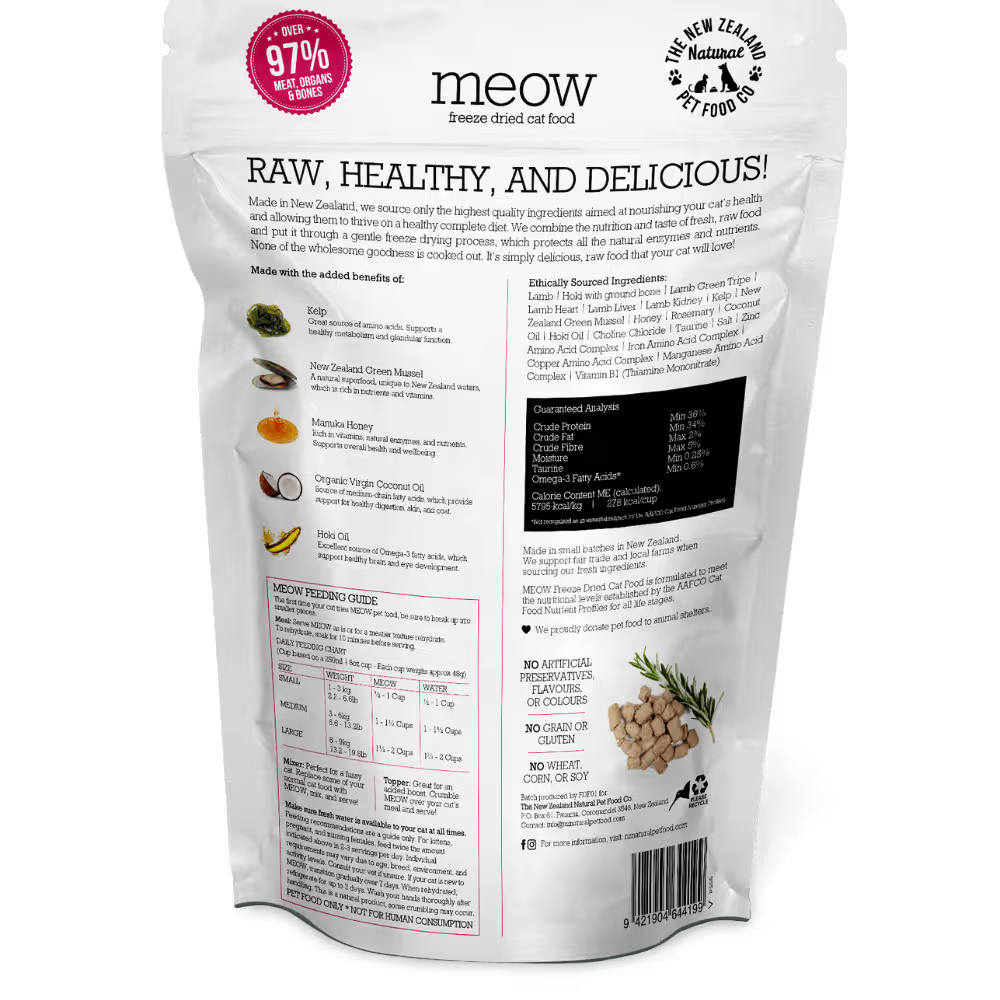 The New Zealand Natural Meow Freeze Dried Cat Food Lamb and Hoki