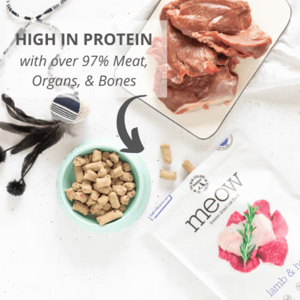 The New Zealand Natural Meow Freeze Dried Cat Food Lamb and Hoki