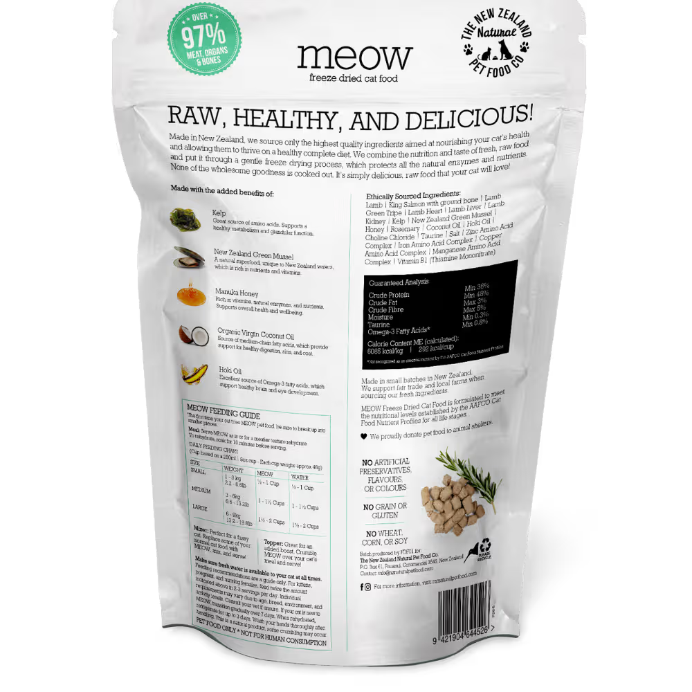 The New Zealand Natural Meow Freeze Dried Cat Food Lamb and King Salmon