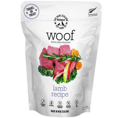 The New Zealand Natural Woof Dog Bites Freeze Dried Travel Treat Lamb 50g