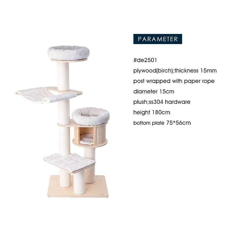 HONEYPOTCAT Solid Wood 4-Layer Solid Wood Cat Tree 180cm