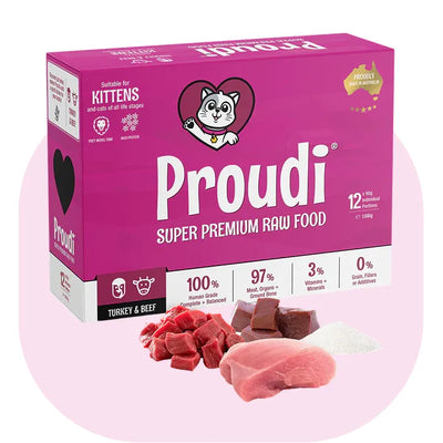 Proudi Kitten Raw Food - Turkey & Beef 1.2Kg