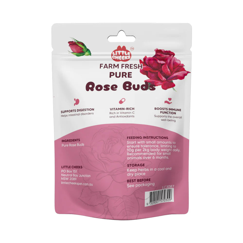 Little Cheeks Farm Fresh Pure Rose Buds 60g For Rabbits & Guinea pigs