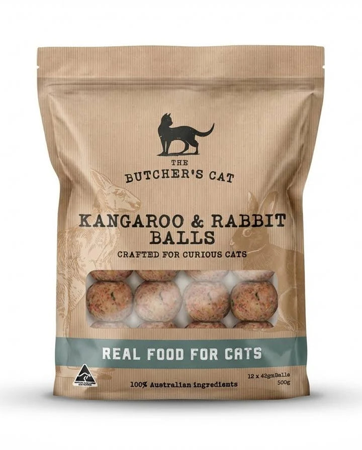 The Butcher's Cat | Raw Food Kangaroo and Rabbit Balls 500g
