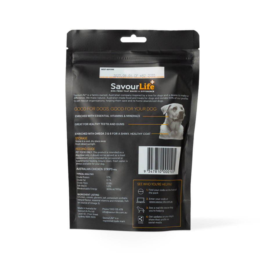 SavourLife Dog Treats Strips Australian Chicken 165g