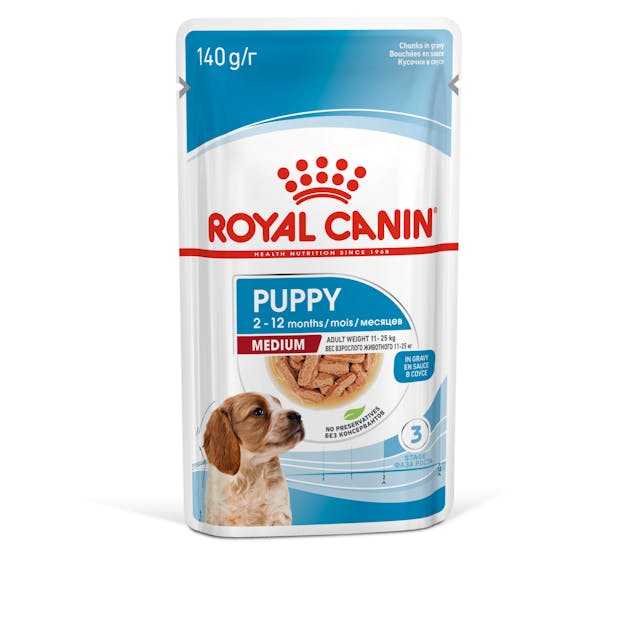 ROYAL CANIN Medium Puppy Chunks in Gravy Wet Dog Food 140gx10