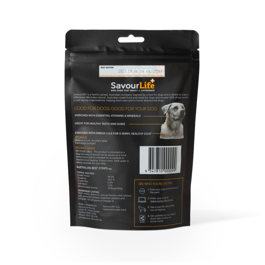SavourLife Dog Treats Strips Australian Beef 165g