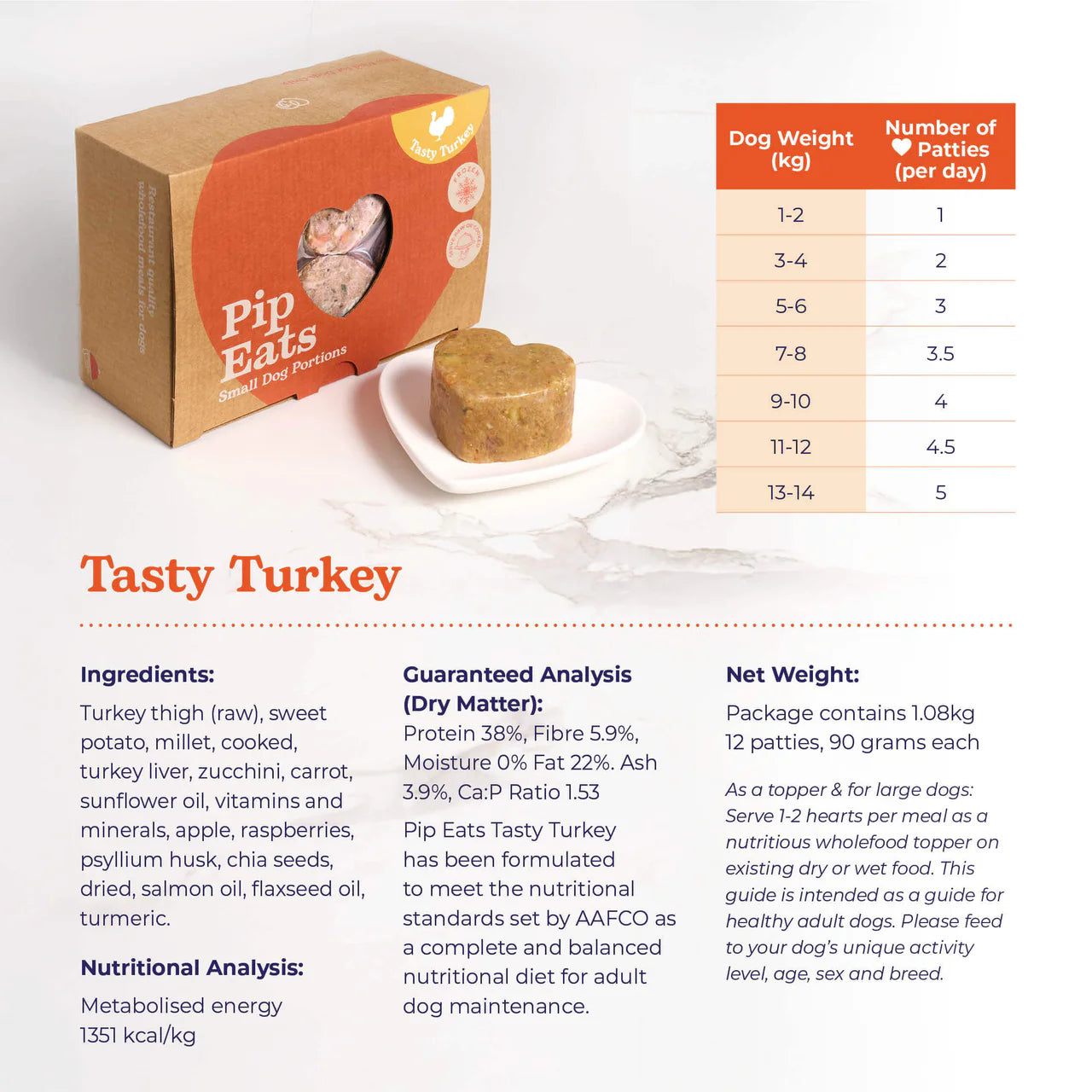 Pip Eats Frozen Raw Dog Food Tasty Turkey 90g x 12
