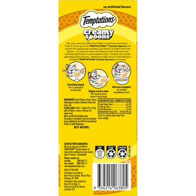 Temptations Cat Treats Creamy Spoons Tasty Chicken and Cheesy Cheese 4x10g