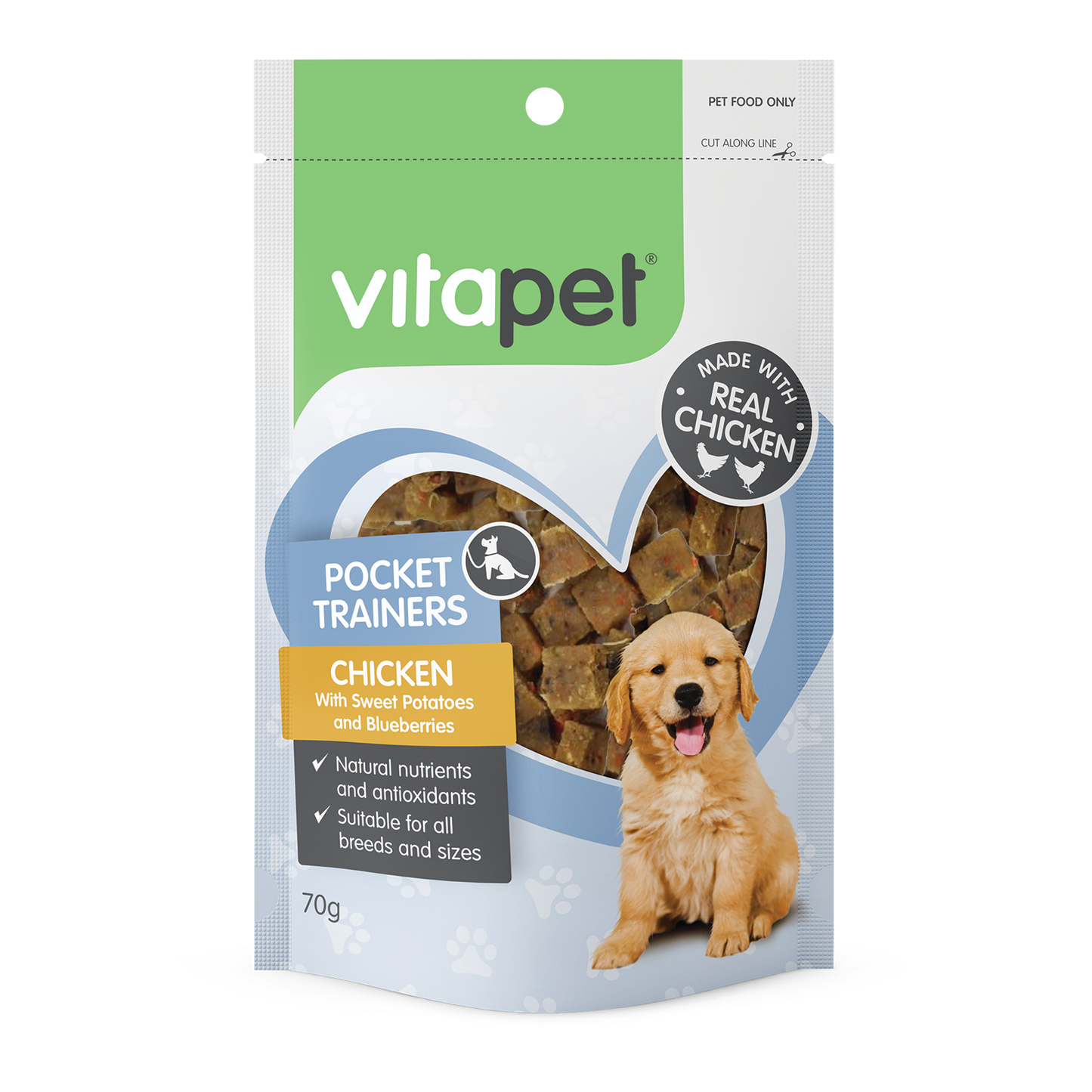 Vitapet Dog Treats Pocket Trainer Chicken with Sweet Potato and Blueberry 70g