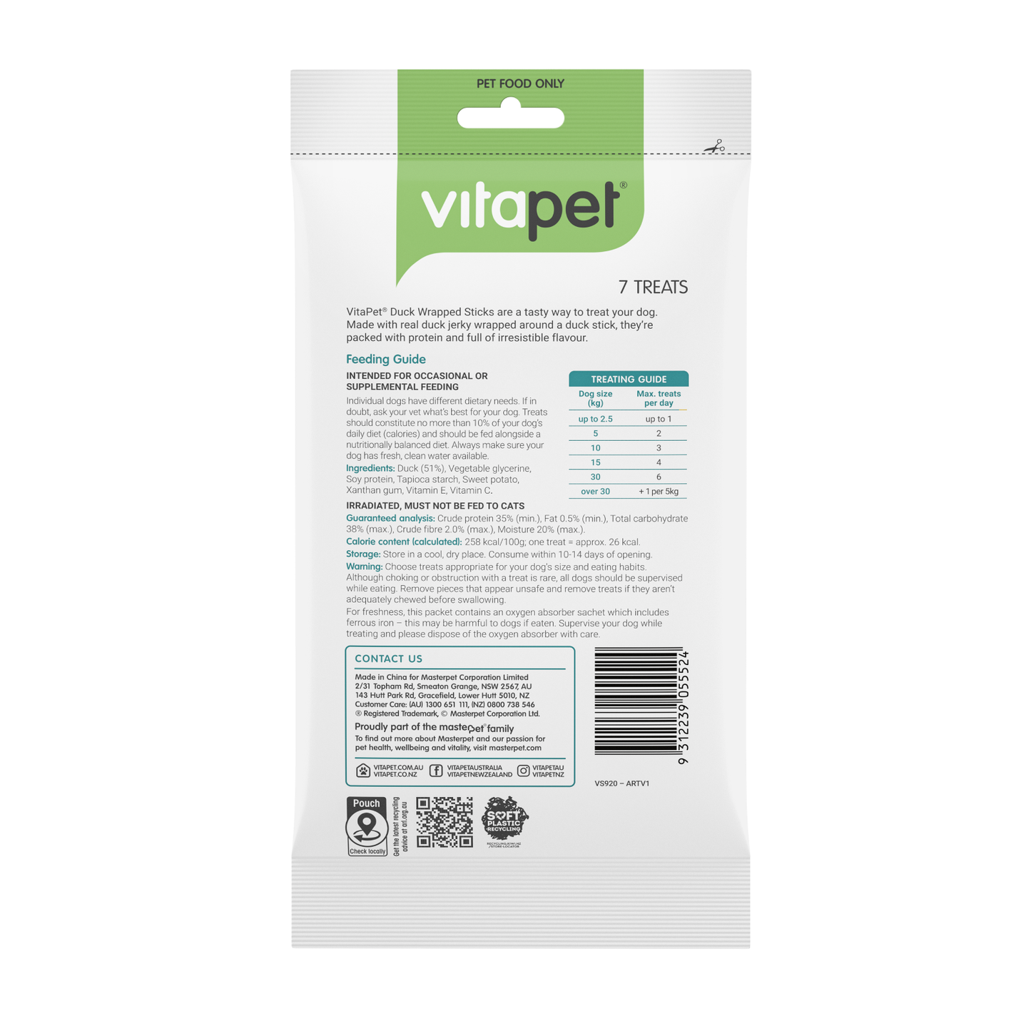 Vitapet Dog Treats Jerky Wraps Duck Wrapped Sticks 7 Pack