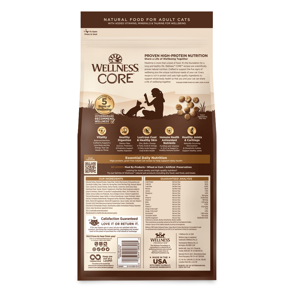 WELLNESS Core Grain Free Original Formula Cat Dry Food Turkey & Chicken 2.27kg