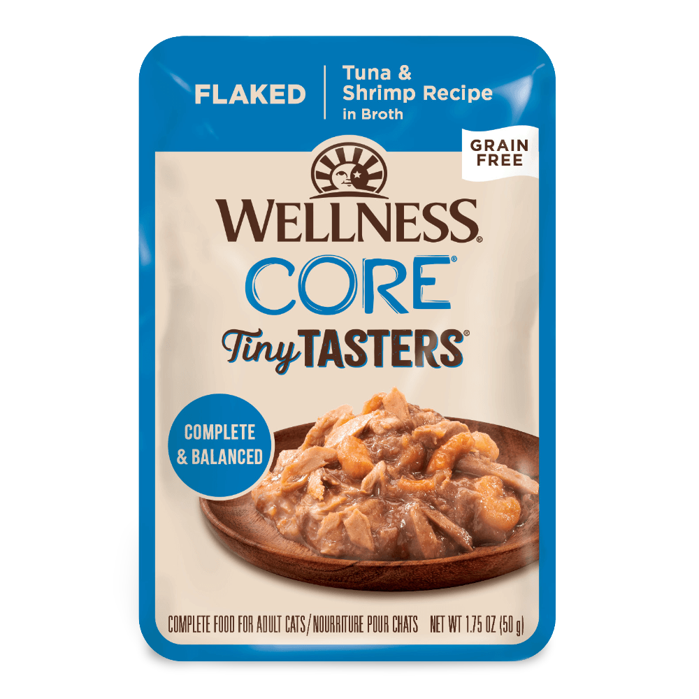 WELLNESS Core Wet Cat Food Tiny Tasters Flaked Tuna & Shrimp in Broth