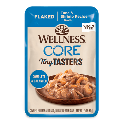 WELLNESS Core Wet Cat Food Tiny Tasters Flaked Tuna & Shrimp in Broth