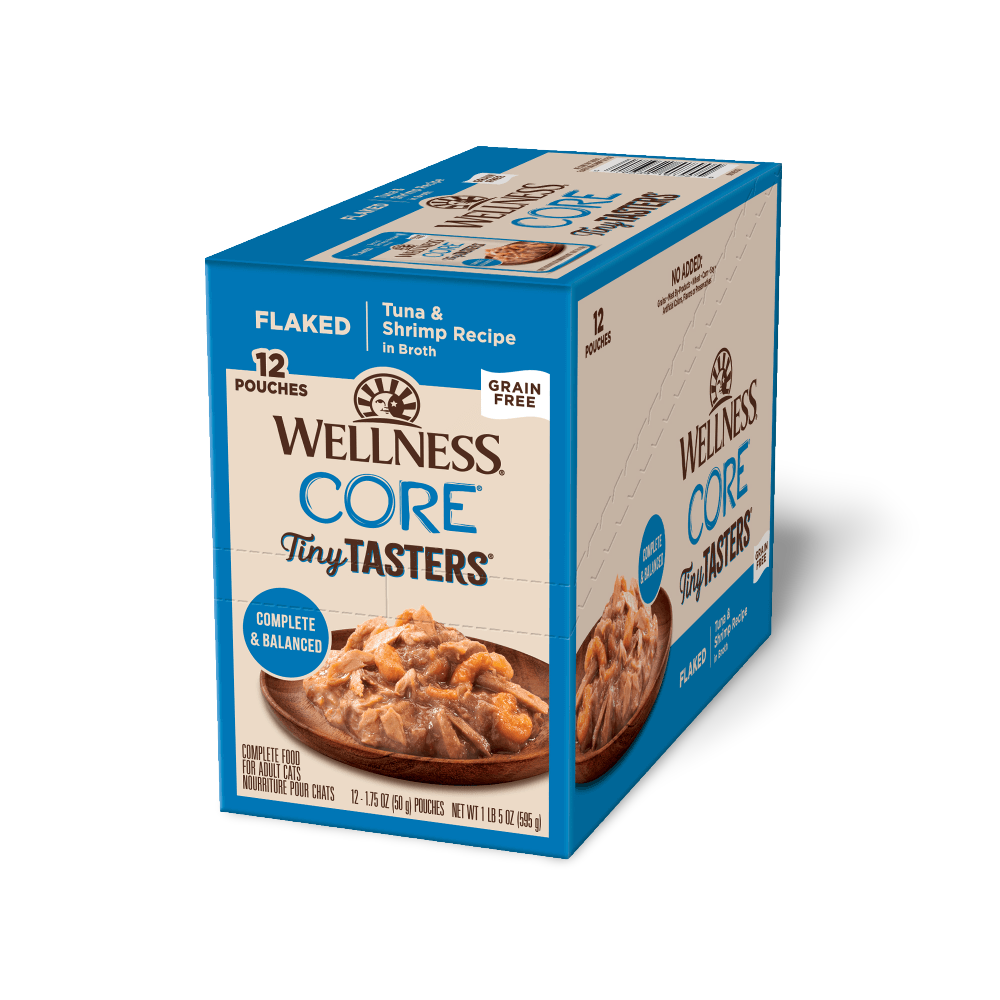 WELLNESS Core Wet Cat Food Tiny Tasters Flaked Tuna & Shrimp in Broth