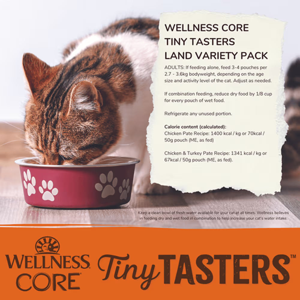 WELLNESS Core Wet Cat Food Tiny Tasters Poultry Pate Land Variety Pack 50g x 12