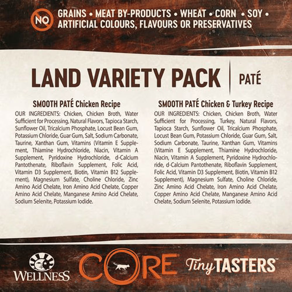 WELLNESS Core Wet Cat Food Tiny Tasters Poultry Pate Land Variety Pack 50g x 12
