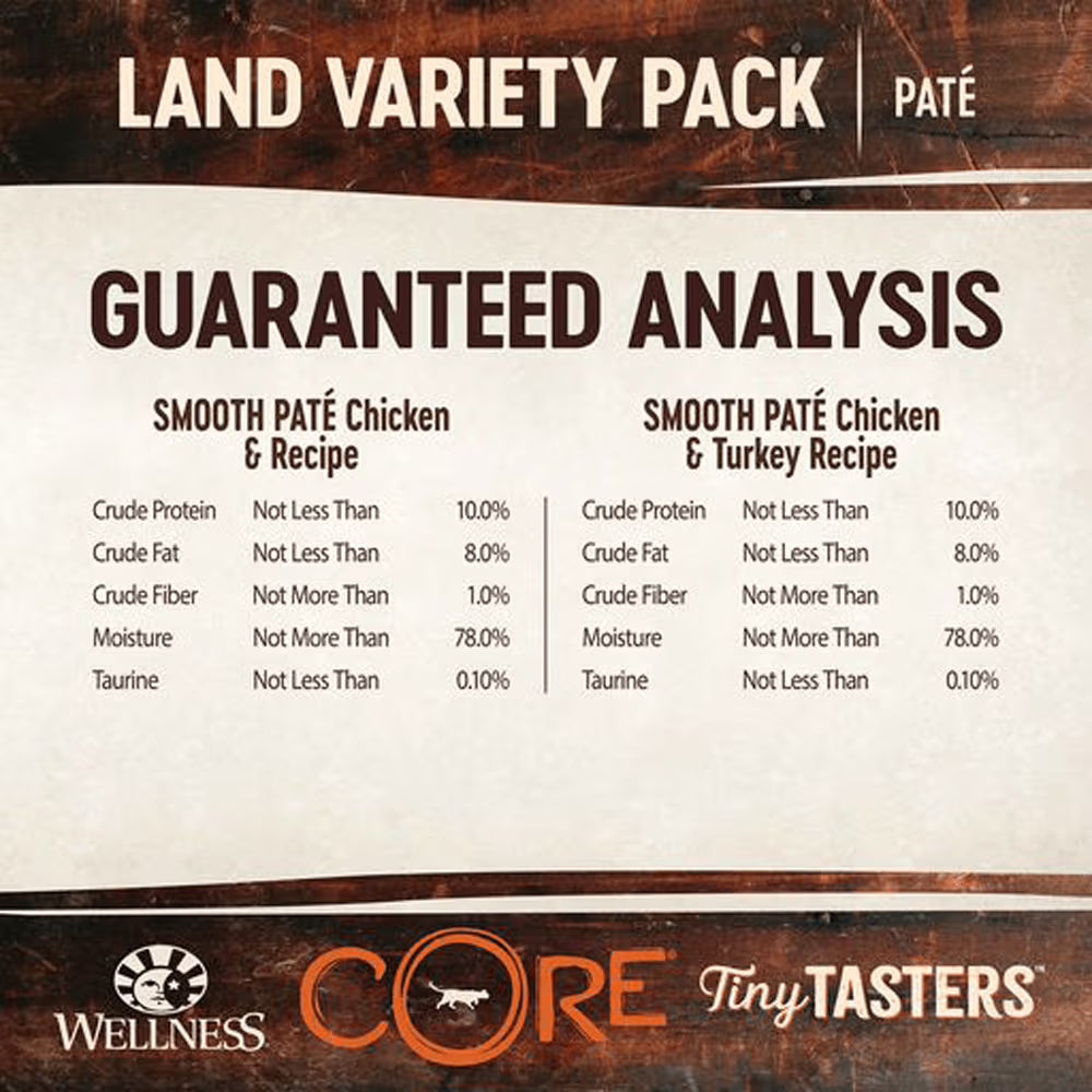 WELLNESS Core Wet Cat Food Tiny Tasters Poultry Pate Land Variety Pack 50g x 12
